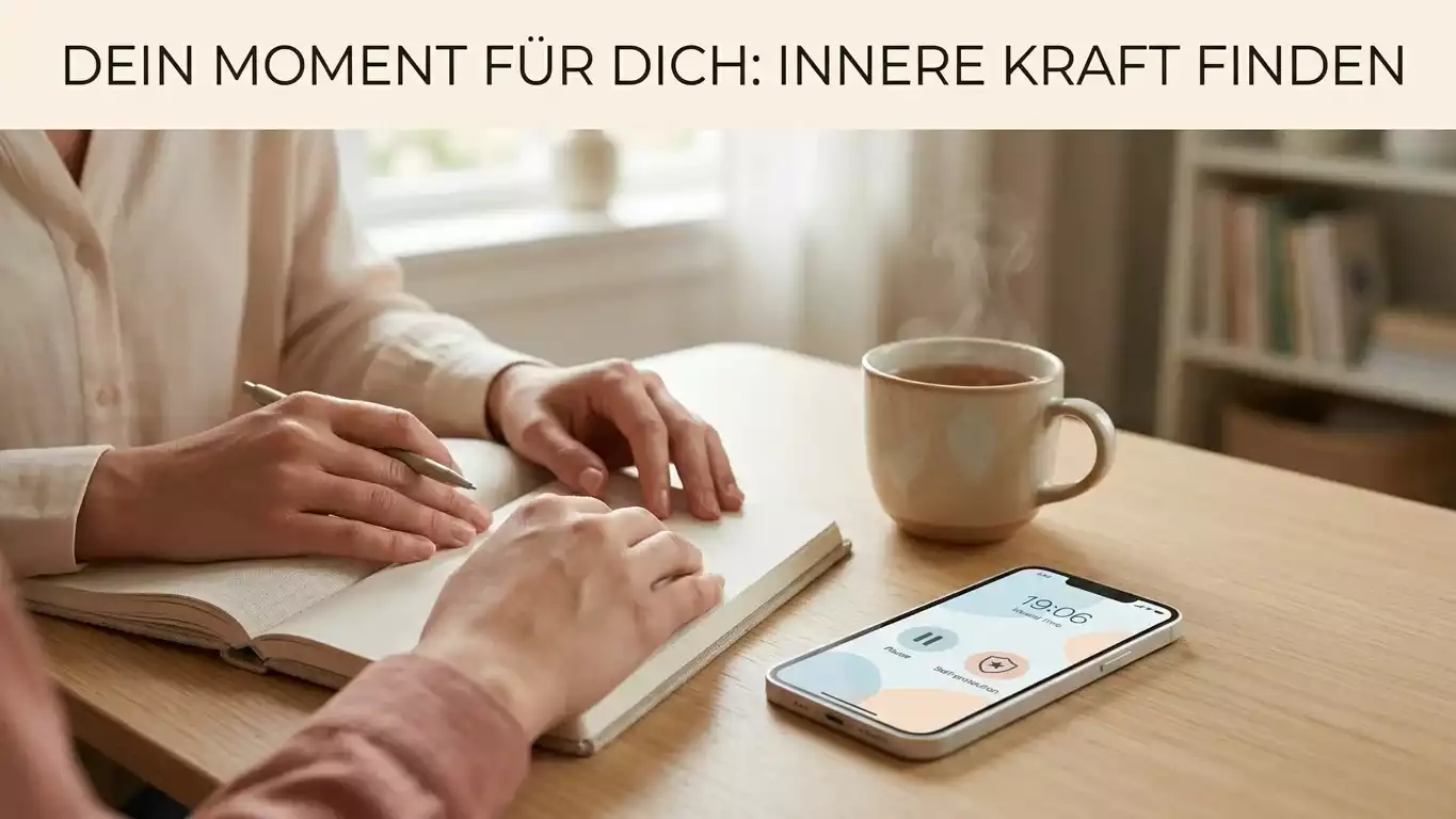 Ruhige Beratungssituation mit Notizbuch als Symbol für Pause und Unterstützung