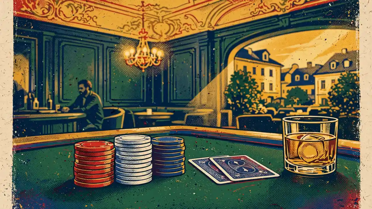 Österreichische Casino-Atmosphäre mit Spielchips und Karten auf grünem Filztisch